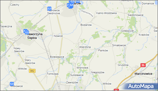 mapa Wierzbna gmina Żarów, Wierzbna gmina Żarów na mapie Targeo