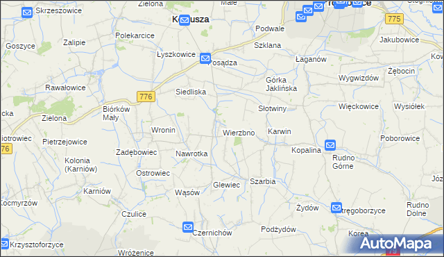 mapa Wierzbno gmina Koniusza, Wierzbno gmina Koniusza na mapie Targeo