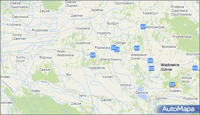 mapa Wierzchowiny gmina Wadowice Górne, Wierzchowiny gmina Wadowice Górne na mapie Targeo