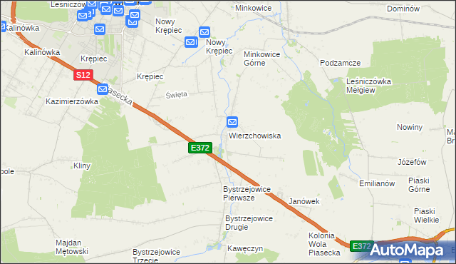 mapa Wierzchowiska gmina Piaski, Wierzchowiska gmina Piaski na mapie Targeo