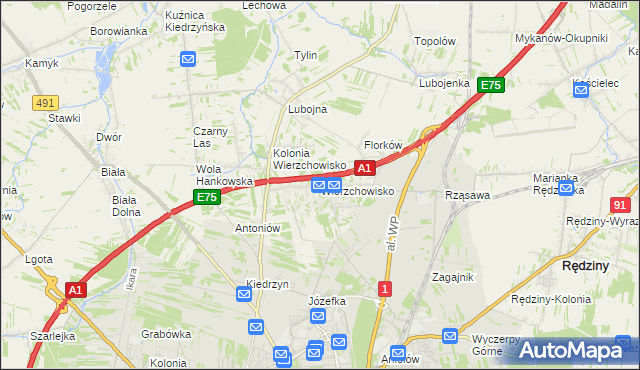 mapa Wierzchowisko gmina Mykanów, Wierzchowisko gmina Mykanów na mapie Targeo