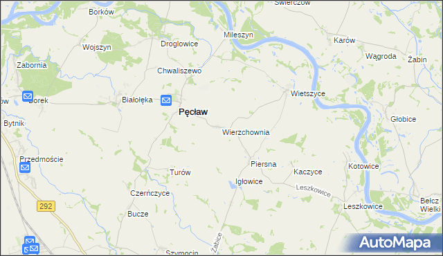 mapa Wierzchownia gmina Pęcław, Wierzchownia gmina Pęcław na mapie Targeo