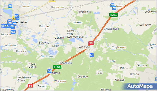 mapa Wierzyce, Wierzyce na mapie Targeo