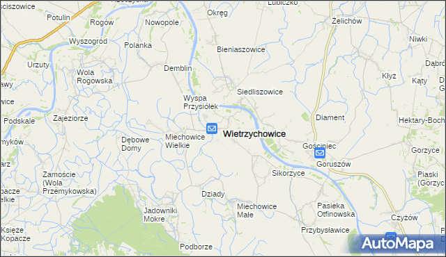 mapa Wietrzychowice powiat tarnowski, Wietrzychowice powiat tarnowski na mapie Targeo