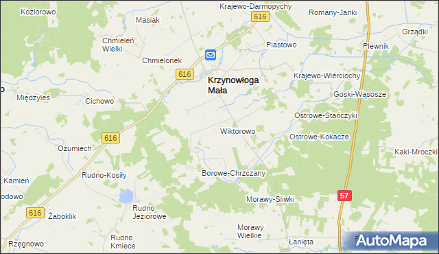 mapa Wiktorowo gmina Krzynowłoga Mała, Wiktorowo gmina Krzynowłoga Mała na mapie Targeo