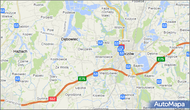 mapa Wilamowice gmina Skoczów, Wilamowice gmina Skoczów na mapie Targeo