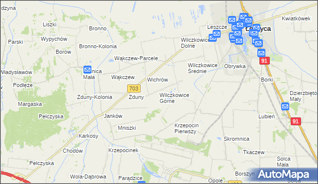 mapa Wilczkowice Górne gmina Łęczyca, Wilczkowice Górne gmina Łęczyca na mapie Targeo