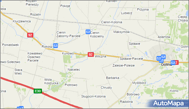 mapa Wilczna gmina Słupca, Wilczna gmina Słupca na mapie Targeo