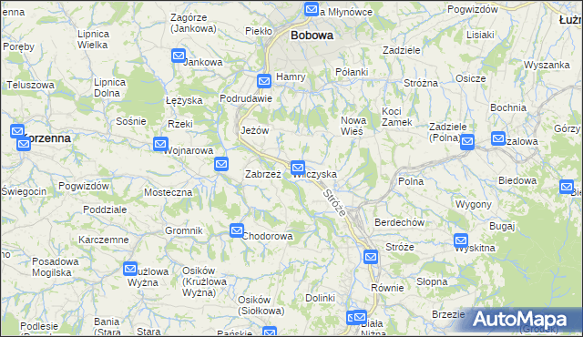 mapa Wilczyska gmina Bobowa, Wilczyska gmina Bobowa na mapie Targeo