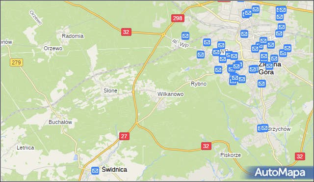 mapa Wilkanowo gmina Świdnica, Wilkanowo gmina Świdnica na mapie Targeo