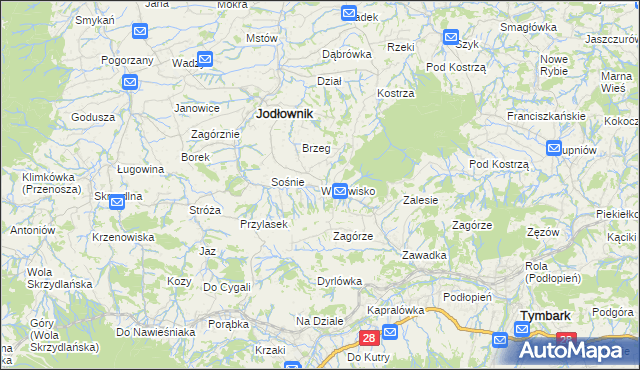 mapa Wilkowisko gmina Jodłownik, Wilkowisko gmina Jodłownik na mapie Targeo