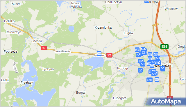 mapa Wilkowo gmina Świebodzin, Wilkowo gmina Świebodzin na mapie Targeo