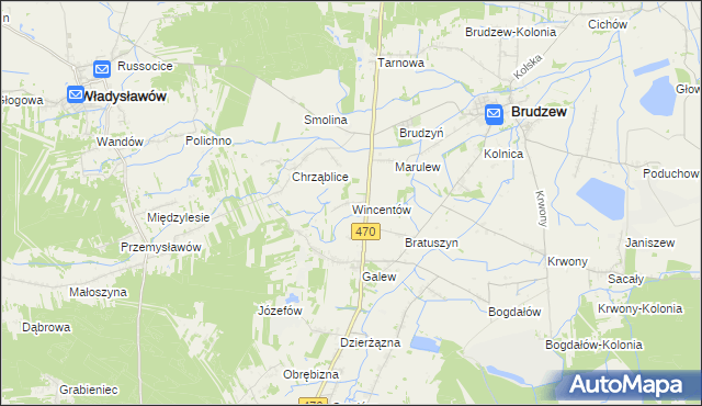 mapa Wincentów gmina Brudzew, Wincentów gmina Brudzew na mapie Targeo