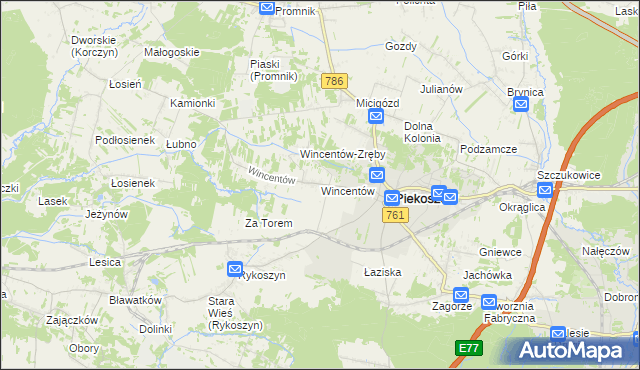 mapa Wincentów gmina Piekoszów, Wincentów gmina Piekoszów na mapie Targeo