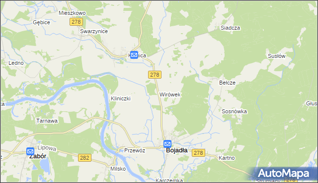 mapa Wirówek gmina Bojadła, Wirówek gmina Bojadła na mapie Targeo