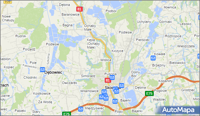 mapa Wiślica gmina Skoczów, Wiślica gmina Skoczów na mapie Targeo