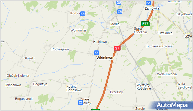 mapa Wiśniewo powiat mławski, Wiśniewo powiat mławski na mapie Targeo