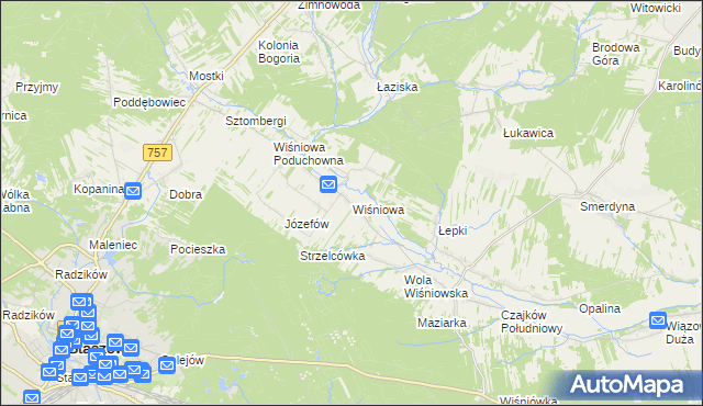 mapa Wiśniowa gmina Staszów, Wiśniowa gmina Staszów na mapie Targeo