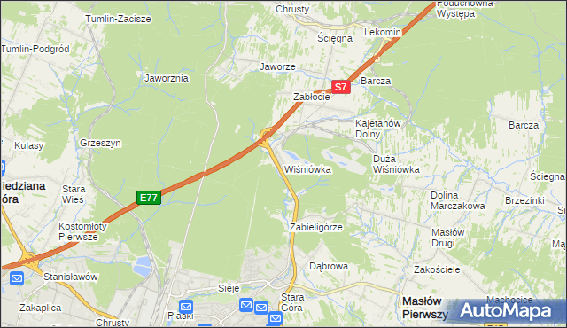 mapa Wiśniówka gmina Masłów, Wiśniówka gmina Masłów na mapie Targeo