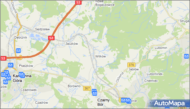 mapa Witków gmina Czarny Bór, Witków gmina Czarny Bór na mapie Targeo