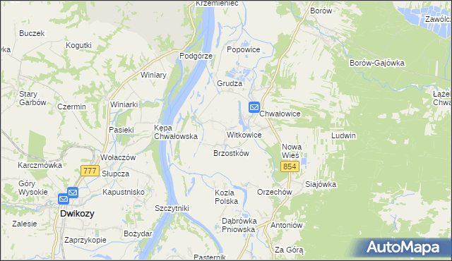 mapa Witkowice gmina Radomyśl nad Sanem, Witkowice gmina Radomyśl nad Sanem na mapie Targeo