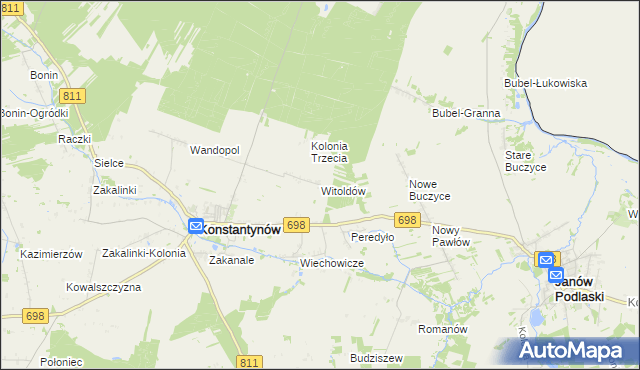 mapa Witoldów gmina Konstantynów, Witoldów gmina Konstantynów na mapie Targeo