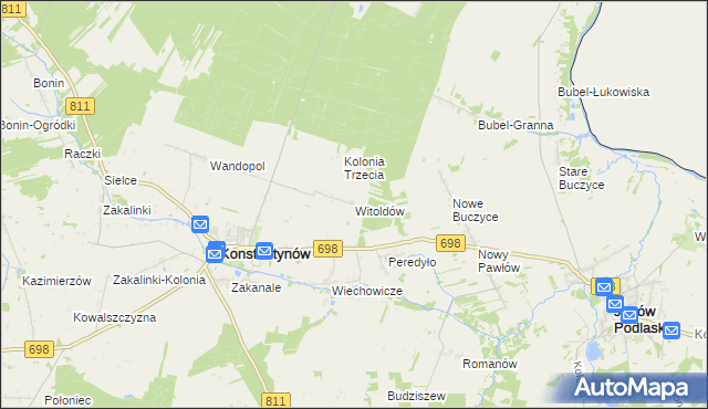 mapa Witoldów gmina Konstantynów, Witoldów gmina Konstantynów na mapie Targeo