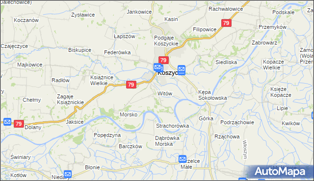 mapa Witów gmina Koszyce, Witów gmina Koszyce na mapie Targeo