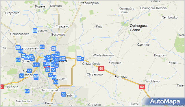 mapa Władysławowo gmina Opinogóra Górna, Władysławowo gmina Opinogóra Górna na mapie Targeo