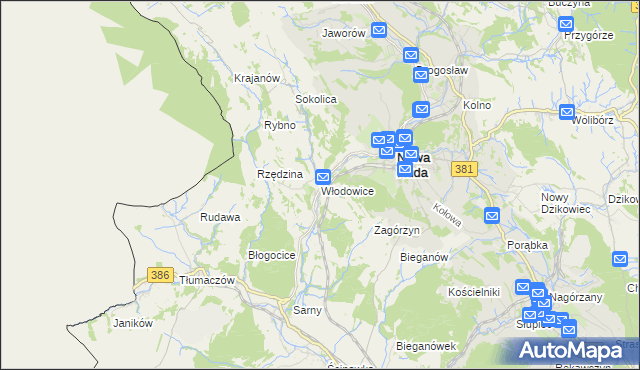 mapa Włodowice gmina Nowa Ruda, Włodowice gmina Nowa Ruda na mapie Targeo