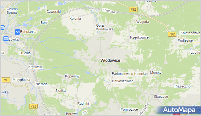 mapa Włodowice powiat zawierciański, Włodowice powiat zawierciański na mapie Targeo