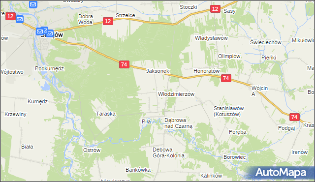 mapa Włodzimierzów gmina Aleksandrów, Włodzimierzów gmina Aleksandrów na mapie Targeo