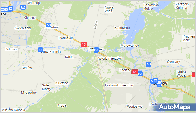 mapa Włodzimierzów gmina Sulejów, Włodzimierzów gmina Sulejów na mapie Targeo