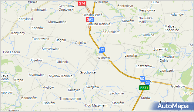 mapa Włostów gmina Lipnik, Włostów gmina Lipnik na mapie Targeo