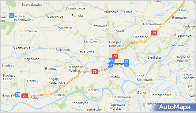mapa Włostowice gmina Koszyce, Włostowice gmina Koszyce na mapie Targeo