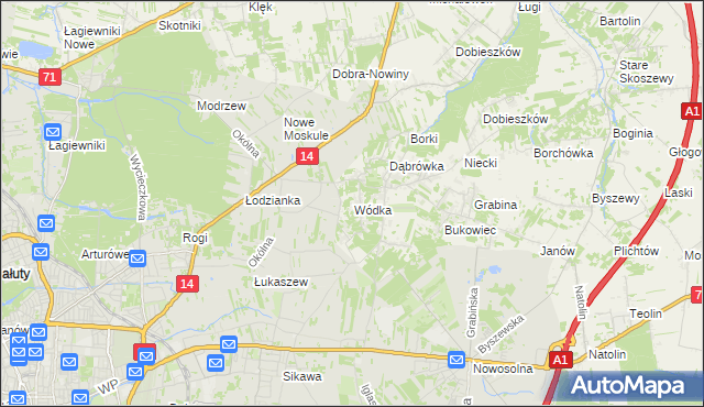 mapa Wódka gmina Nowosolna, Wódka gmina Nowosolna na mapie Targeo