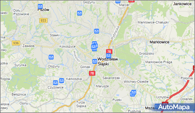 mapa Wodzisławia Śląskiego, Wodzisław Śląski na mapie Targeo