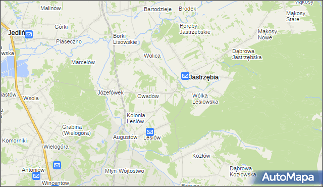 mapa Wojciechów gmina Jastrzębia, Wojciechów gmina Jastrzębia na mapie Targeo