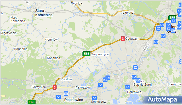 mapa Wojcieszyce gmina Stara Kamienica, Wojcieszyce gmina Stara Kamienica na mapie Targeo