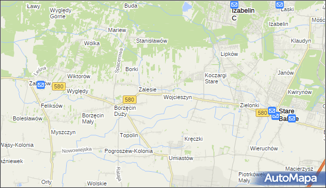mapa Wojcieszyn gmina Stare Babice, Wojcieszyn gmina Stare Babice na mapie Targeo