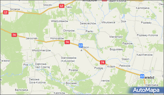 mapa Wójcin gmina Paradyż, Wójcin gmina Paradyż na mapie Targeo
