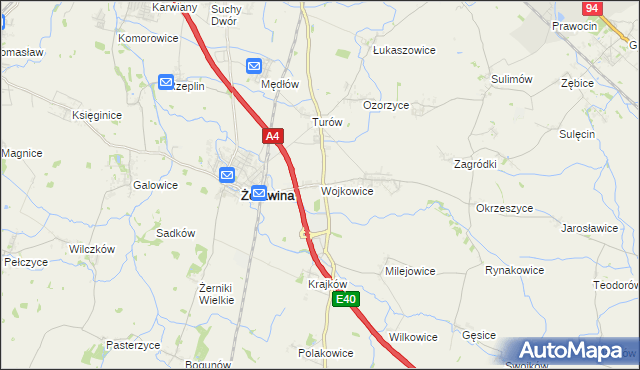 mapa Wojkowice gmina Żórawina, Wojkowice gmina Żórawina na mapie Targeo