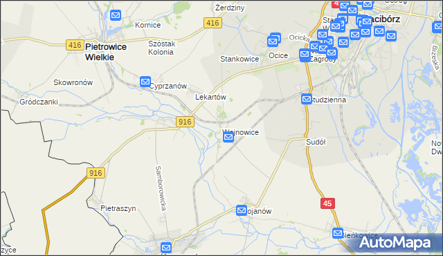 mapa Wojnowice gmina Krzanowice, Wojnowice gmina Krzanowice na mapie Targeo