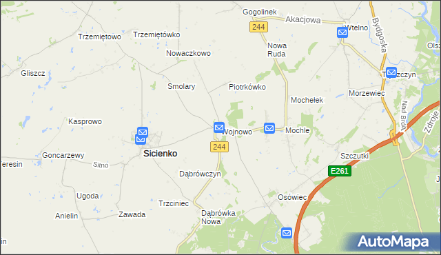 mapa Wojnowo gmina Sicienko, Wojnowo gmina Sicienko na mapie Targeo
