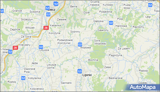mapa Wójtowa, Wójtowa na mapie Targeo