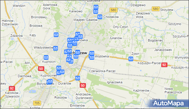 mapa Wojtówka gmina Sochaczew, Wojtówka gmina Sochaczew na mapie Targeo