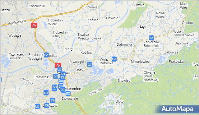 mapa Wola Batorska, Wola Batorska na mapie Targeo