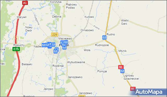 mapa Wola gmina Pelplin, Wola gmina Pelplin na mapie Targeo