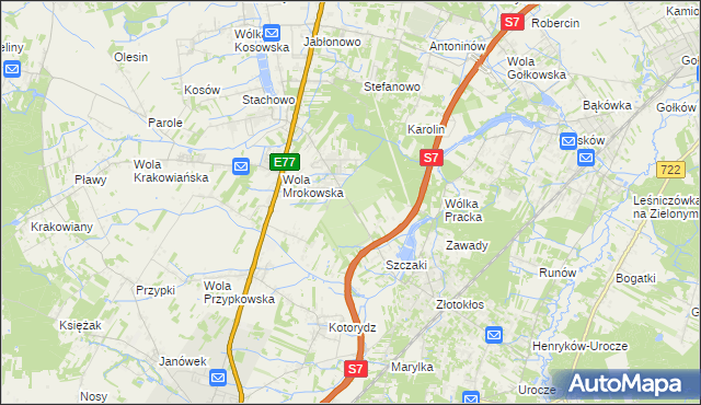 mapa Wola Mrokowska, Wola Mrokowska na mapie Targeo