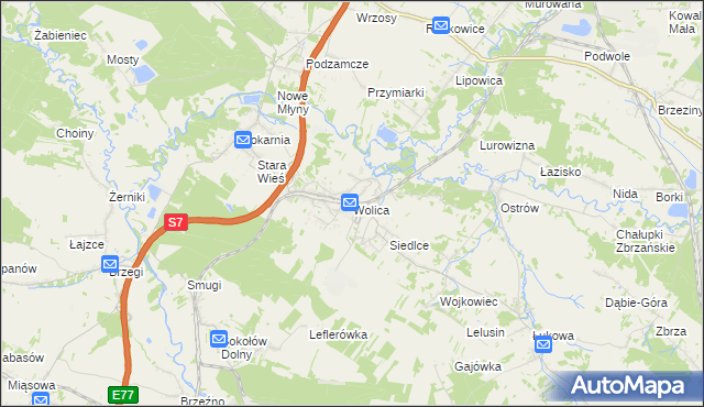 mapa Wolica gmina Chęciny, Wolica gmina Chęciny na mapie Targeo